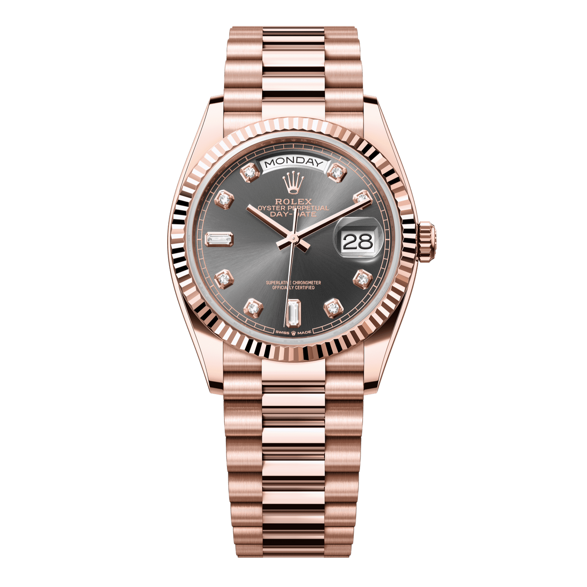 Rolex Day-Date 36 mm Slate Diamonds 18k Everose Gold President 128235-0050