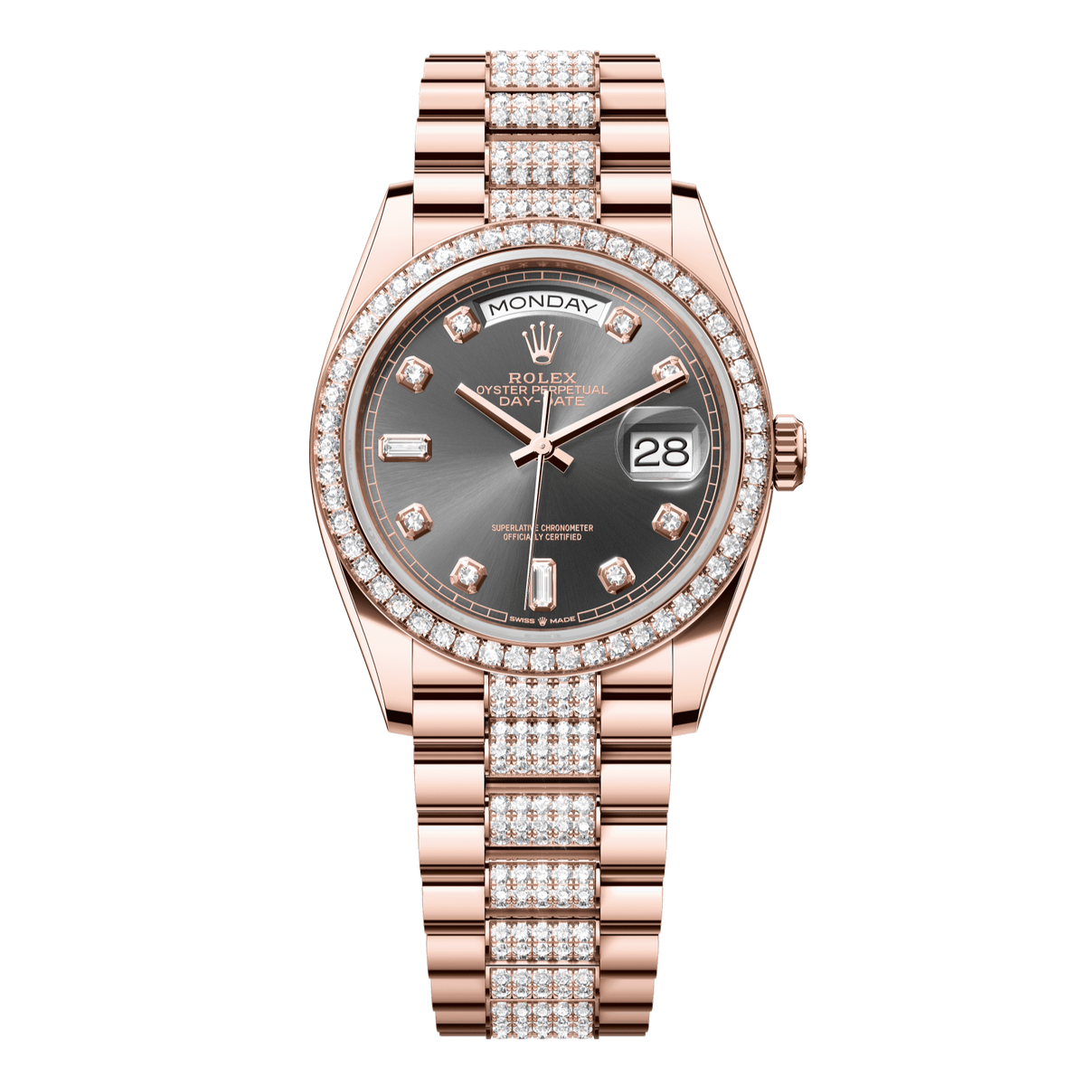 Rolex Day-Date 36 mm Slate Diamonds 18k Everose Gold President 128345rbr-0053