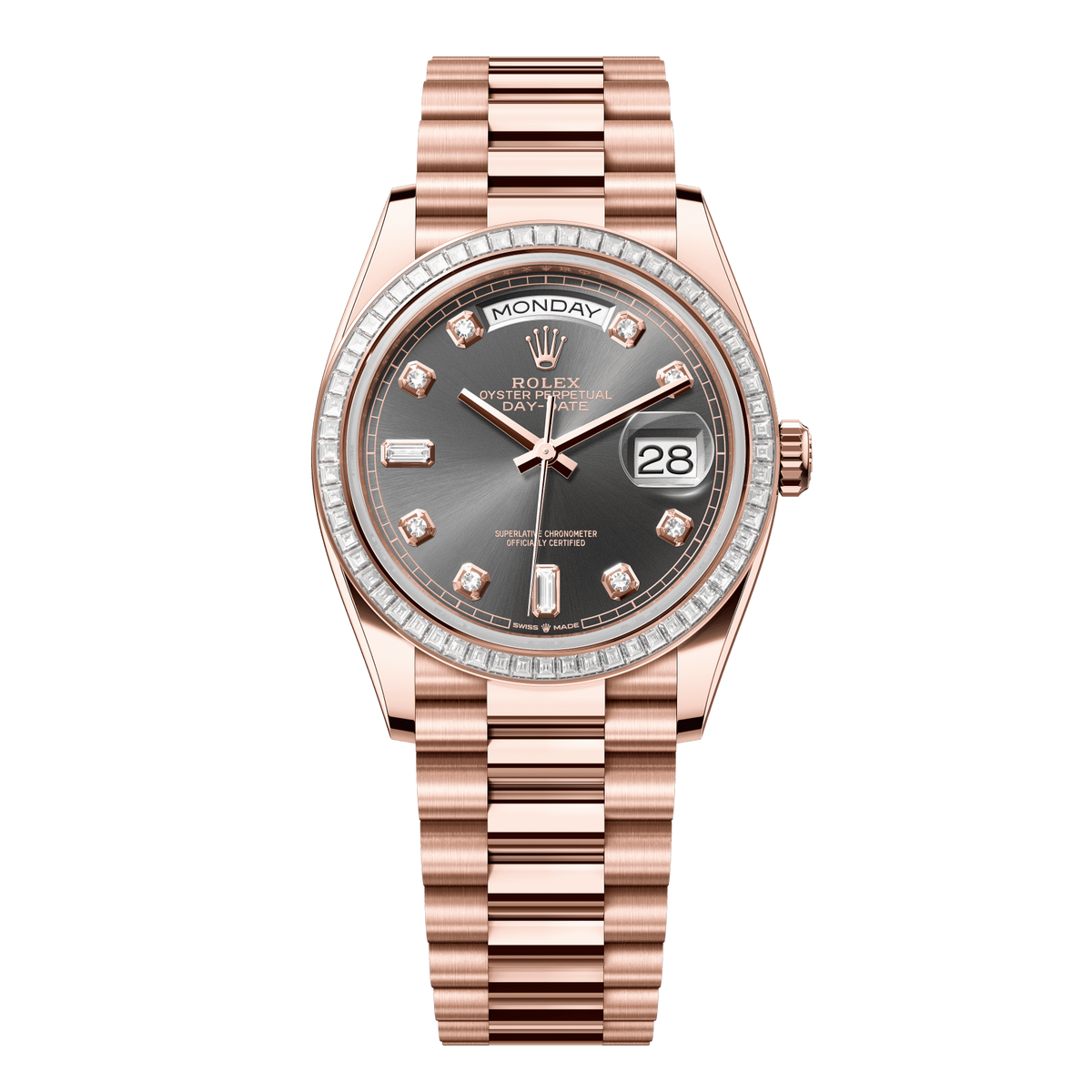 Rolex Day-Date 36 mm 18k Everose Gold Slate Diamond President 128395tbr-0012