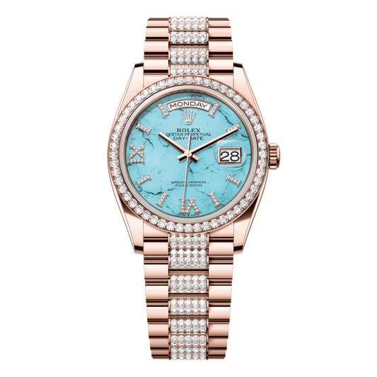 Rolex Day-Date 36 mm Turquoise Diamonds 18k Everose Gold President 128345rbr-0065