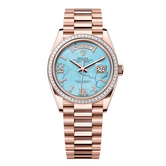 Rolex Day-Date 36 mm Turquoise Diamonds 18k Everose Gold President 128395tbr-0018
