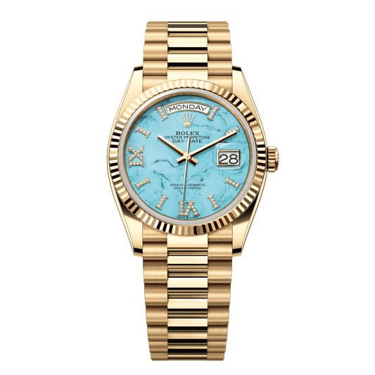 Rolex Day-Date 36 mm Turquoise Diamonds 18k Gold President 128238-0071