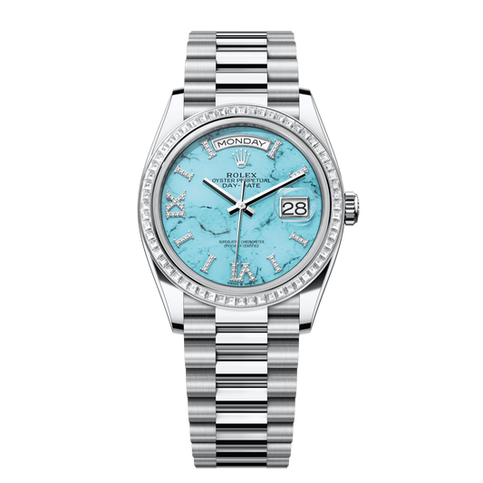Rolex Day-Date 36 mm Turquoise Diamonds Platinum President 128396tbr-0016