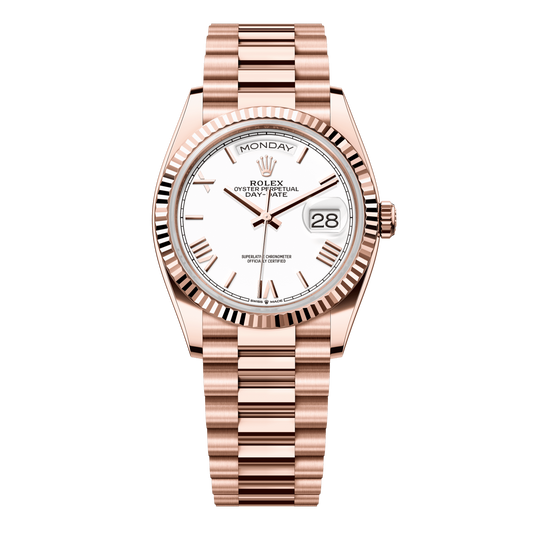 Rolex Day-Date 36 mm White 18k Everose Gold President 128235-0070