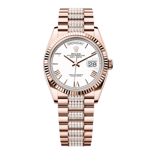 Rolex Day-Date 36 mm White Diamonds 18k Everose Gold President 128235-0071