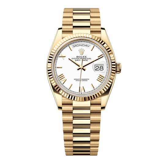 Rolex Day-Date 36 mm White 18k Yellow Gold President 128238-0113