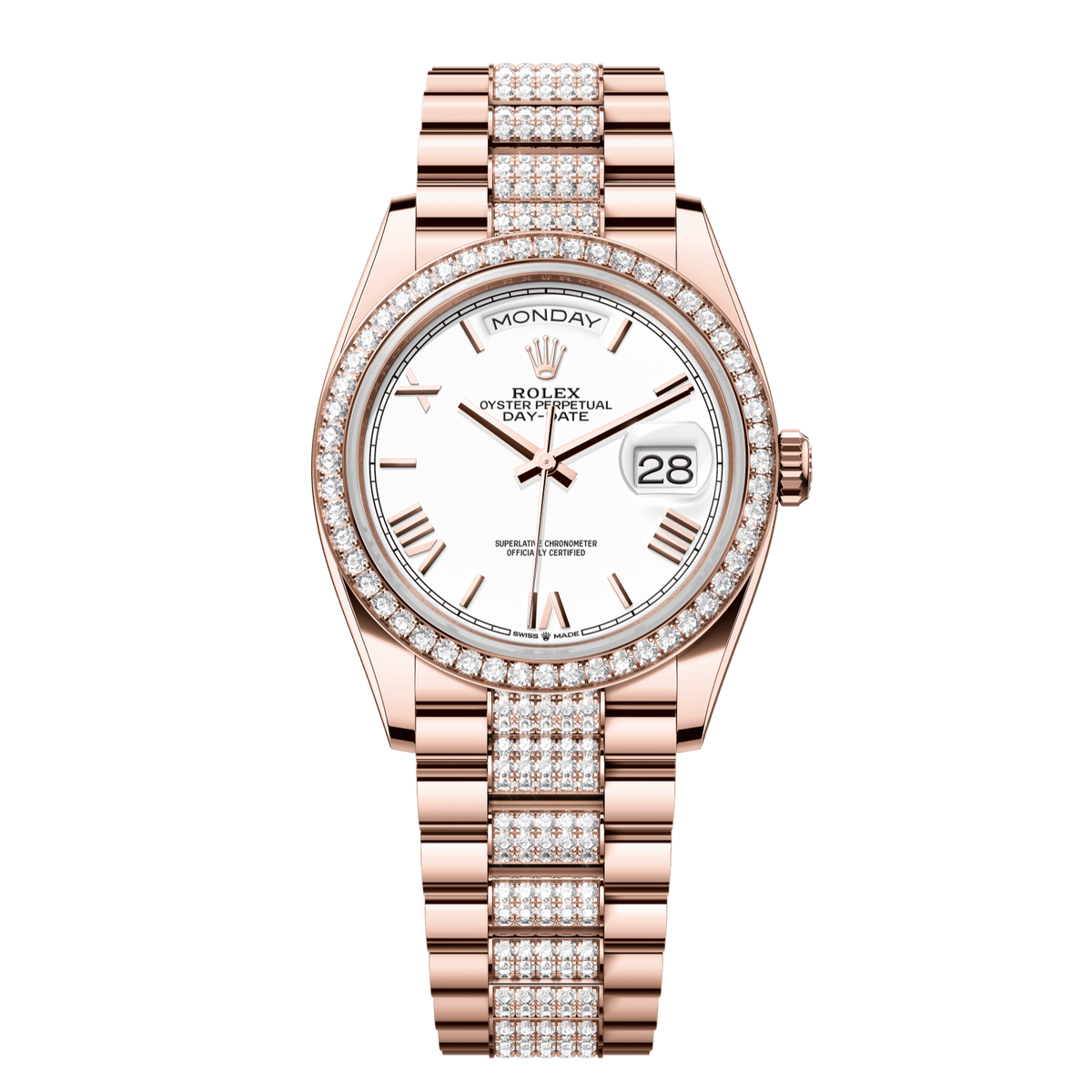 Rolex Day-Date 36 mm White Diamonds 18k Everose Gold President 128345rbr-0071