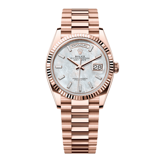 Rolex Day-Date 36 mm White Mother-Of-Pearl Diamonds 18k Everose Gold 128235-0078