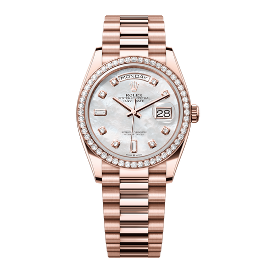Rolex Day-Date 36 mm White Mother-Of-Pearl Diamond 18k Everose Gold President 128345rbr-0028