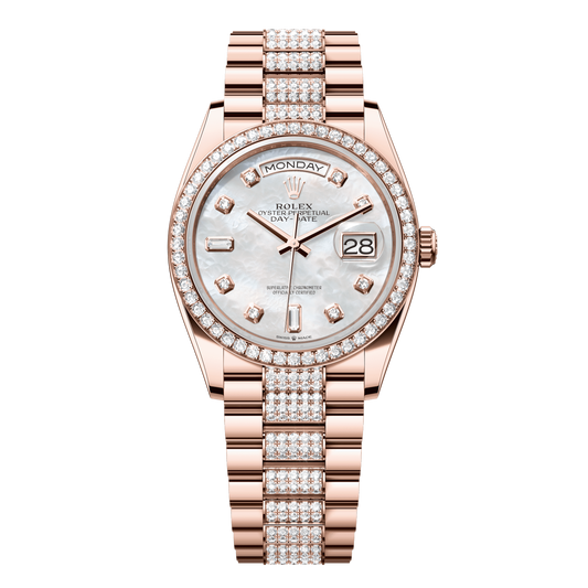 Rolex Day-Date 36 mm White Mother-Of-Pearl Diamonds Everose Gold President 128345rbr-0030