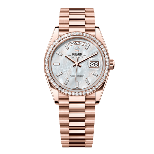 Rolex Day-Date 36 mm White Mother-Of-Pearl Diamond 18k Everose Gold President 128345rbr-0077