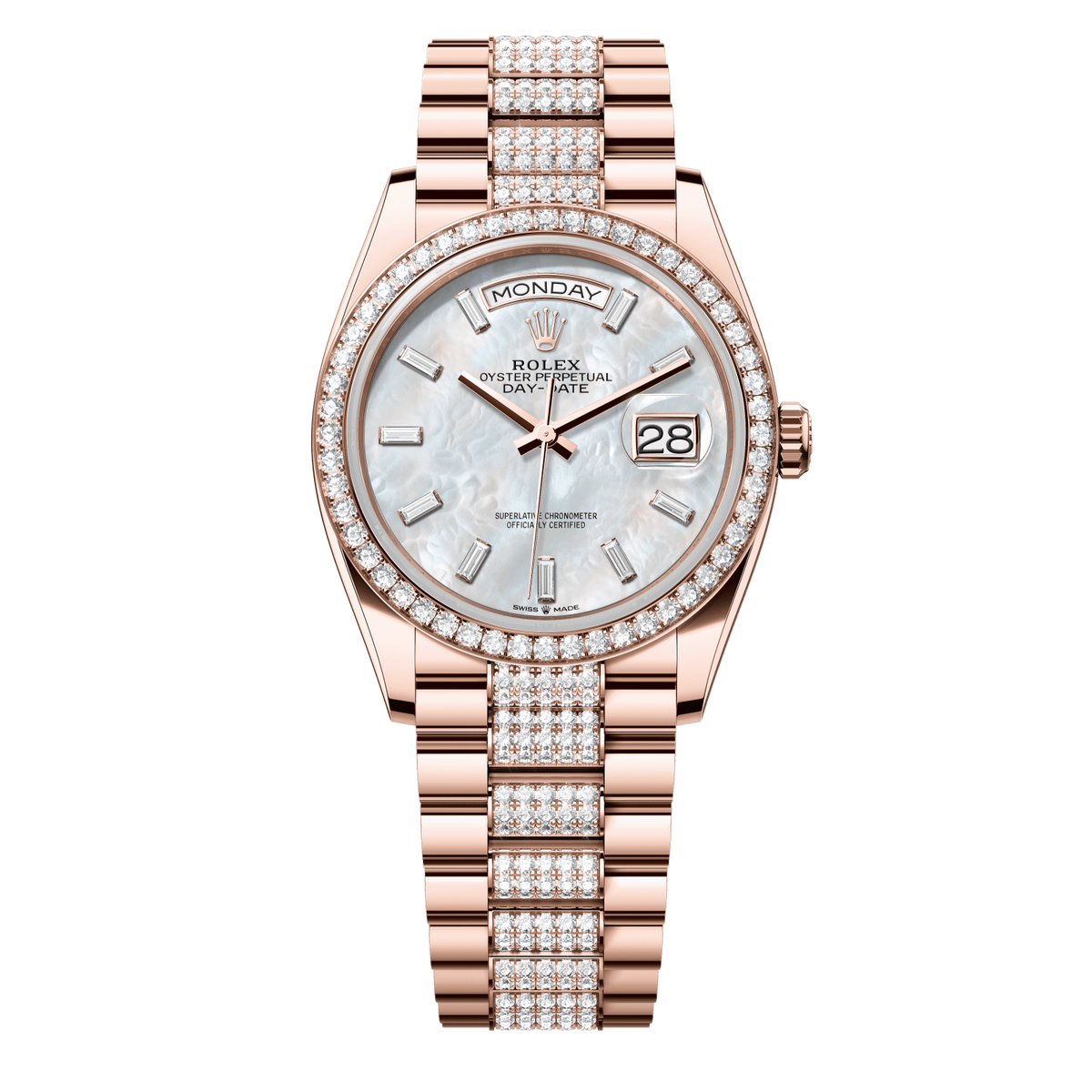 Rolex Day-Date 36 mm White Mother-Of-Pearl Diamonds 18k Everose Gold President 128345rbr-0078