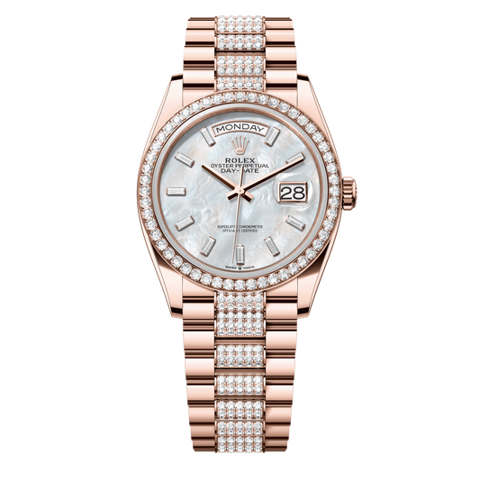 Rolex Day-Date 36 mm White Mother-Of-Pearl Diamonds 18k Everose Gold President 128345rbr-0078