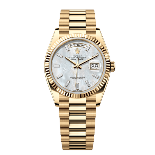 Rolex Day-Date 36 mm White Mother-Of-Pearl Diamonds 18k Yellow Gold President 128238-0123