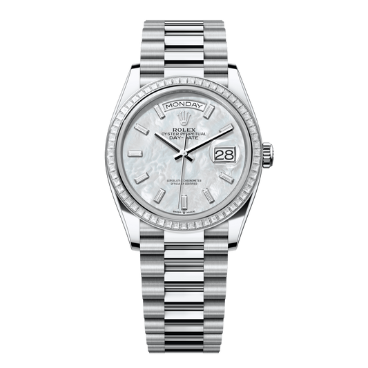 Rolex Day-Date 36 mm White Mother-Of-Pearl Diamonds Platinum 128396tbr-0022