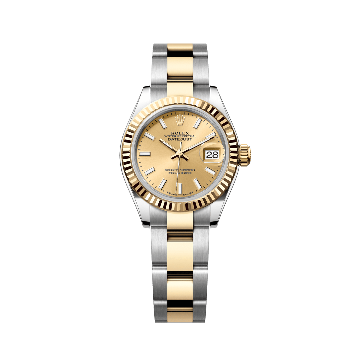 Rolex Lady-Datejust 28 mm Oystersteel 18k Yellow Gold Champagne Dial Oyster 279173-0002