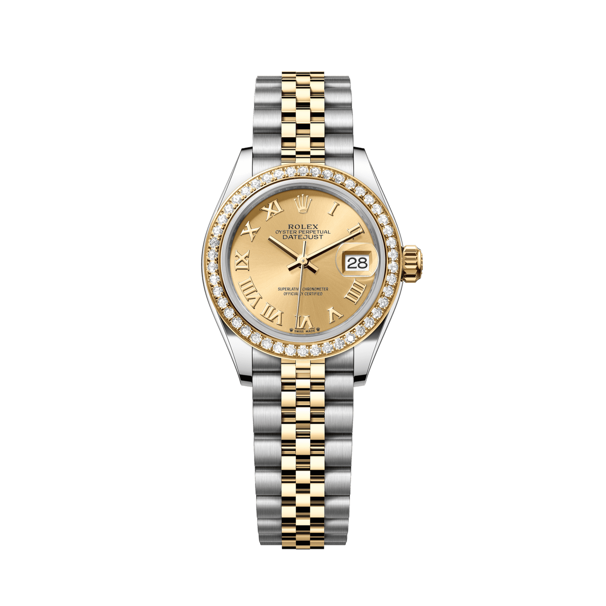 Rolex Lady-Datejust 28 mm Oystersteel Yellow Gold Champagne Diamond Dial Bracelet 279383rbr-0009