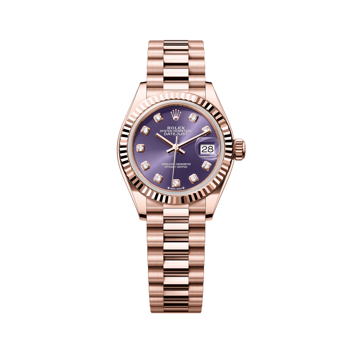 Rolex Oyster 28 mm Aubergine Diamond Everose Gold President 279175-0019