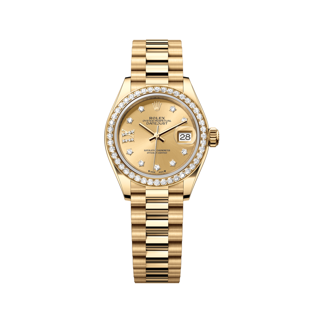 Rolex Oyster 28 mm 18k Yellow Gold Champagne Diamond President 279138RBR-0006
