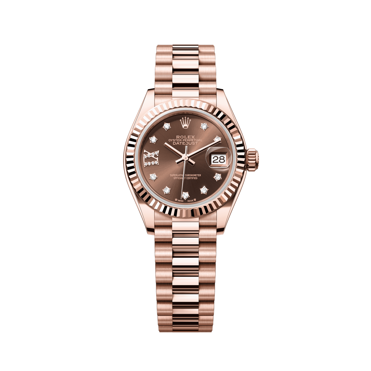Rolex Oyster 28 mm Chocolate Diamond Everose Gold President 279175-0002