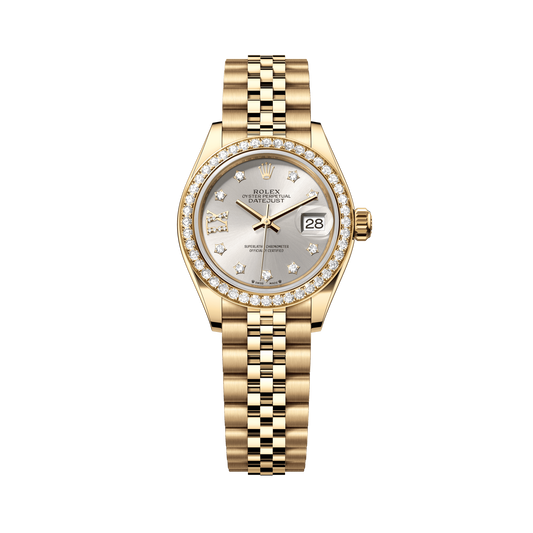 Rolex Oyster 28 mm 18k Yellow Gold Silver Diamond Dial Bracelet 279138rbr-0002