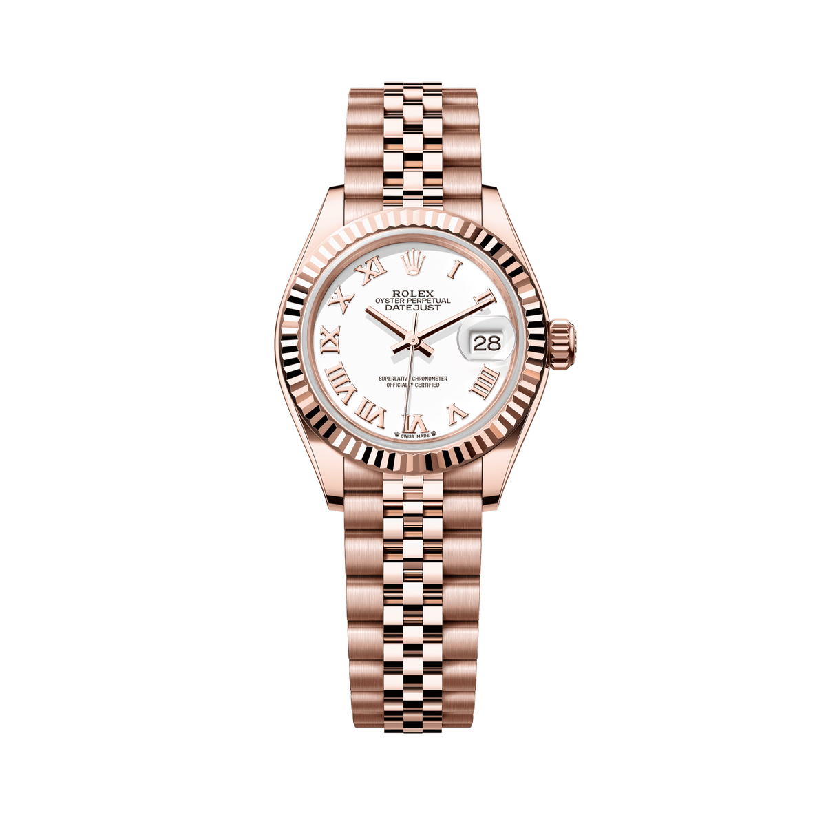 Rolex Oyster 28 mm White Dial 18k Everose Gold Jubilee 279175-0022