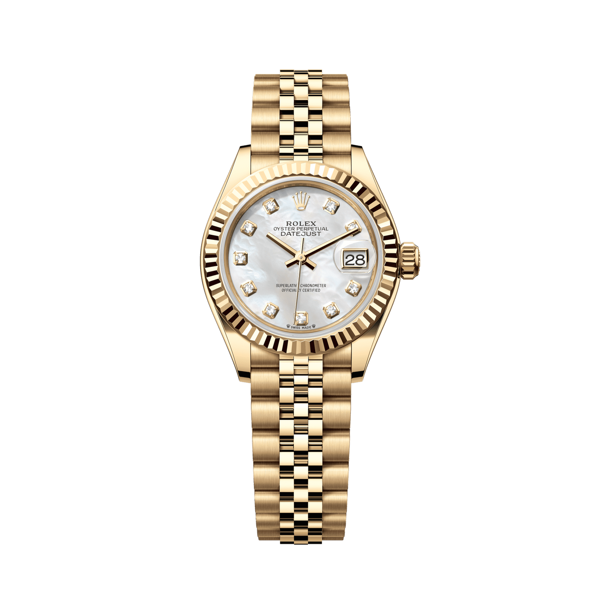 Rolex Oyster 28 mm Yellow Gold White MOP Diamond Dial Bracelet 279178-0026