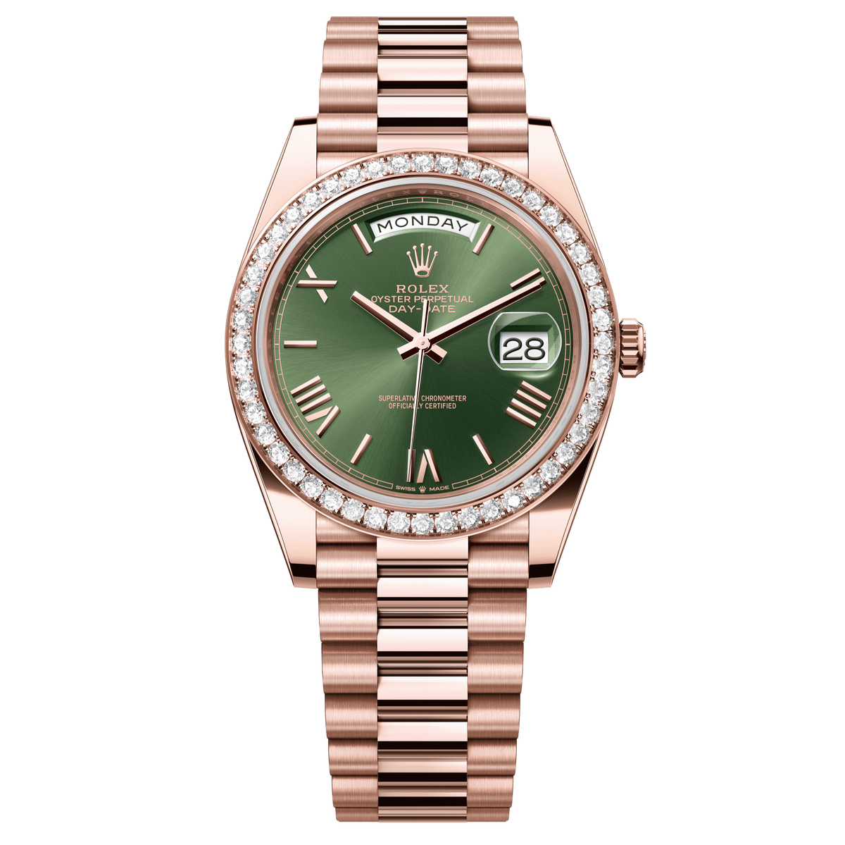 Rolex Oyster 40 mm Olive Green 18k Everose Gold President 228345rbr-0011