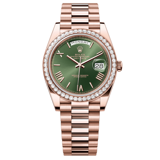 Rolex Oyster 40 mm Olive Green 18k Everose Gold President 228345rbr-0011