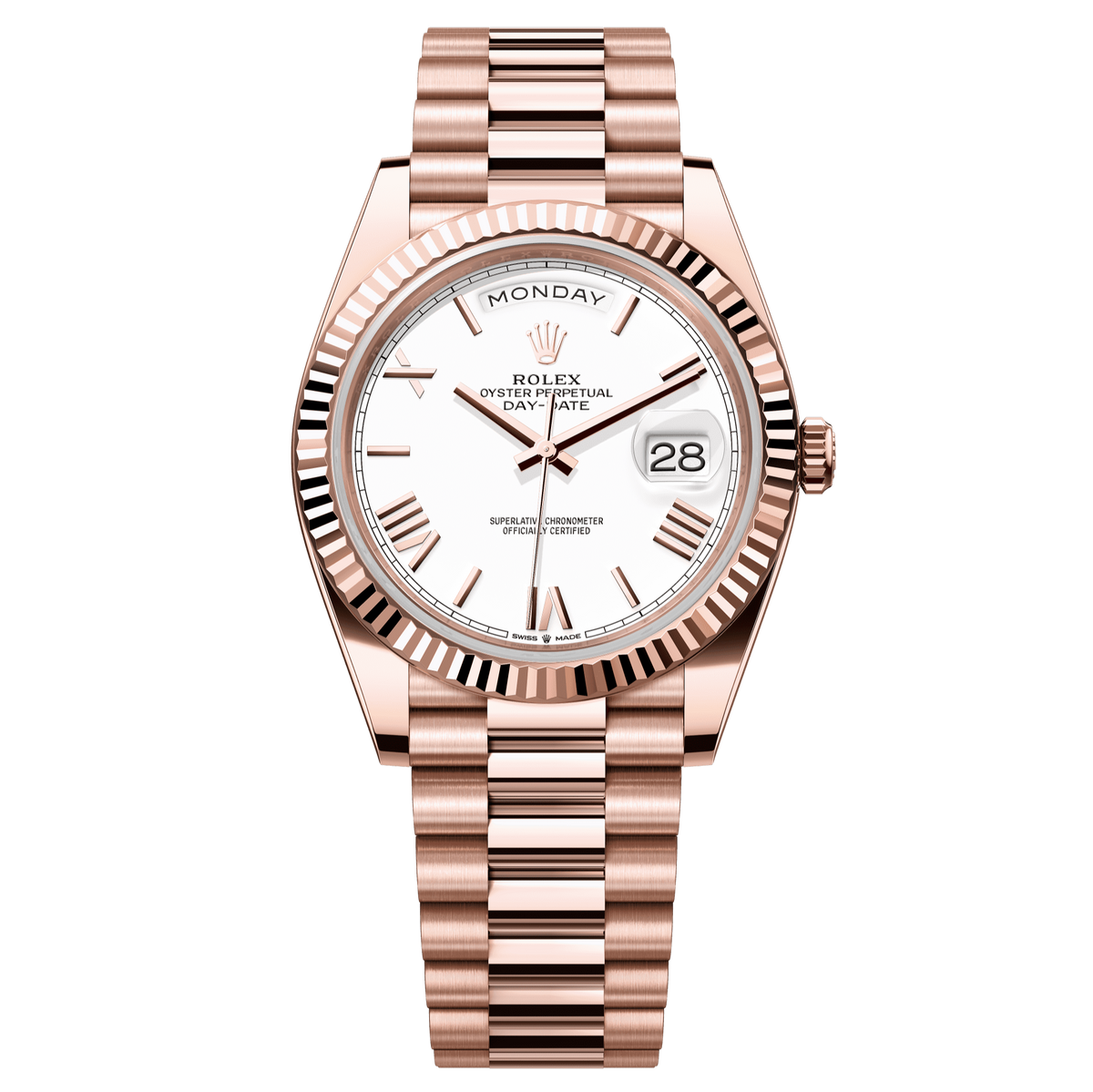 Rolex Oyster 40 mm White 18k Everose Gold President 228235-0032