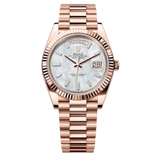 Rolex Oyster 40 mm White Mother-Of-Pearl Diamonds 18k Everose Gold President 228235-0056