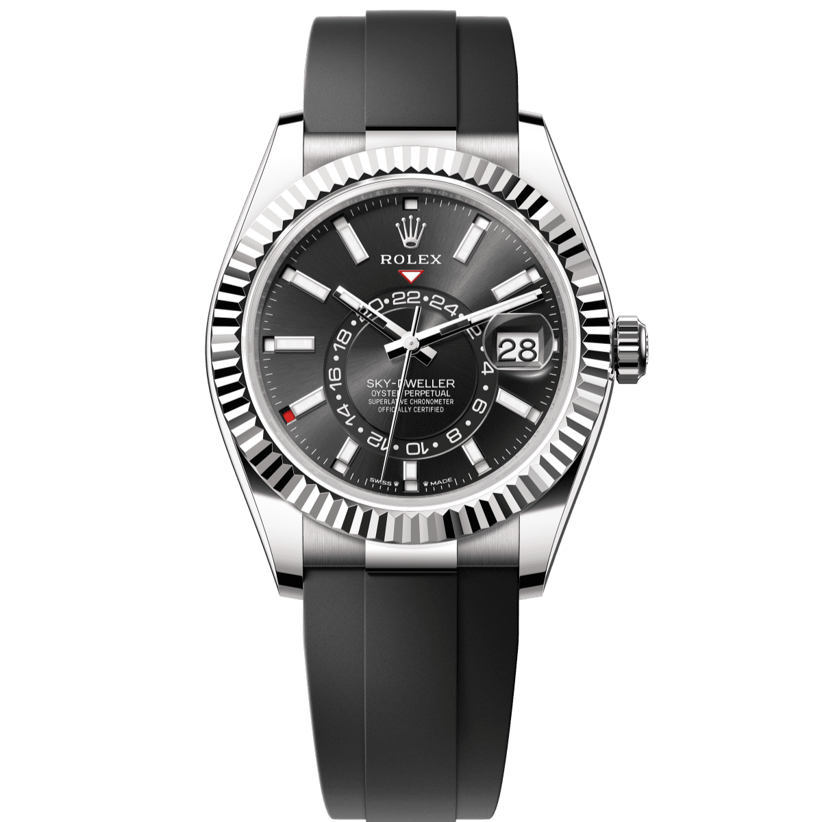 Rolex Sky-Dweller 42 mm Bright Black Dial 18 kt White Gold Oysterflex 336239-0002